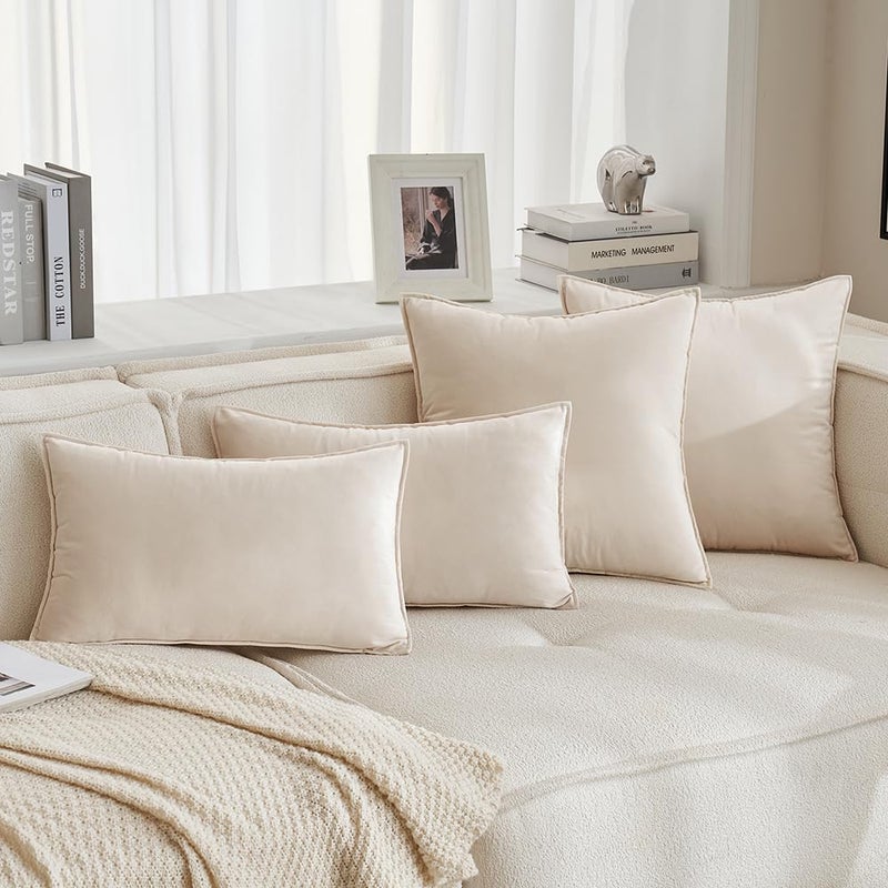 MIULEE Pack of 2 Decorative Christmas Velvet Throw Pillow Covers Soft Pillowcases Solid Square Cushion Case for Winter Sofa Bedroom Car 22x22 Inch Cream White - Image 4